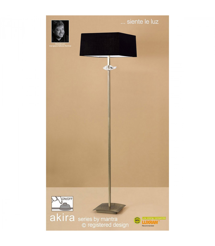 Akira Floor Lamp 3 Light E27 Antique Brass With Black Shade-2