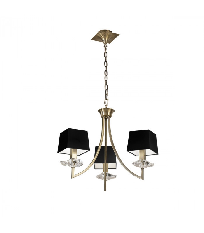 Akira Pendant 3 Light E14 Antique Brass With Black Shades-1