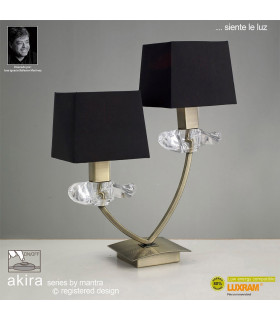 Akira Table Lamp 2 Light E14 Antique Brass With Black Shades-2