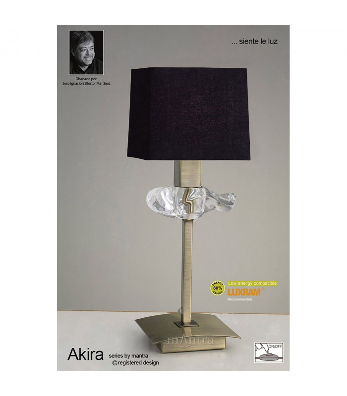 Akira Table Lamp 1 Light E14 Antique Brass With Black Shade-2