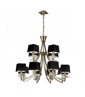 Akira Pendant 2 Tier 12 Light E14 Antique Brass With Black Shades-1