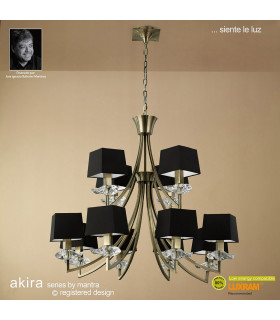 Akira Pendant 2 Tier 12 Light E14 Antique Brass With Black Shades-2