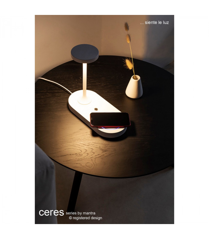 Ceres Table Lamp With Mobile Phone Induction Charger & USB Charger 6W LED 3000K 450lm White 3yrs Warranty-3