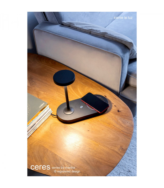 Ceres Table Lamp With Mobile Phone Induction Charger & USB Charger 6W LED 3000K 450lm Black 3yrs Warranty-3