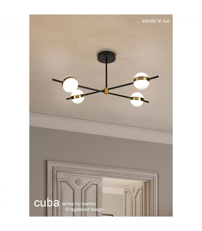Cuba Ceiling 4 Light, 32W LED, 3000K, 2400lm, Gold/Black, 3yrs Warranty