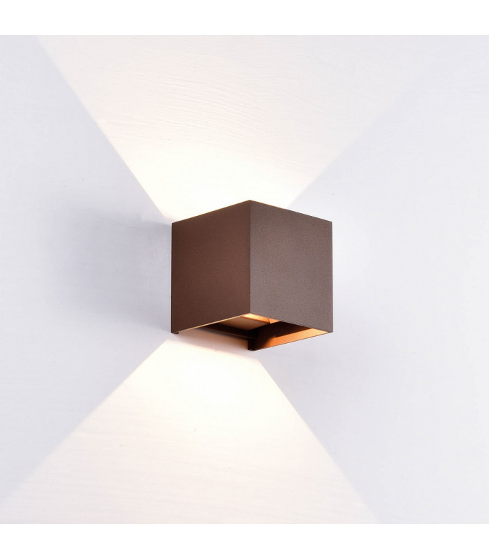Davos Square Wall Lamp, 2 x 6W LED, 4000K, 1100lm, IP54, Rust Brown, 3yrs Warranty
