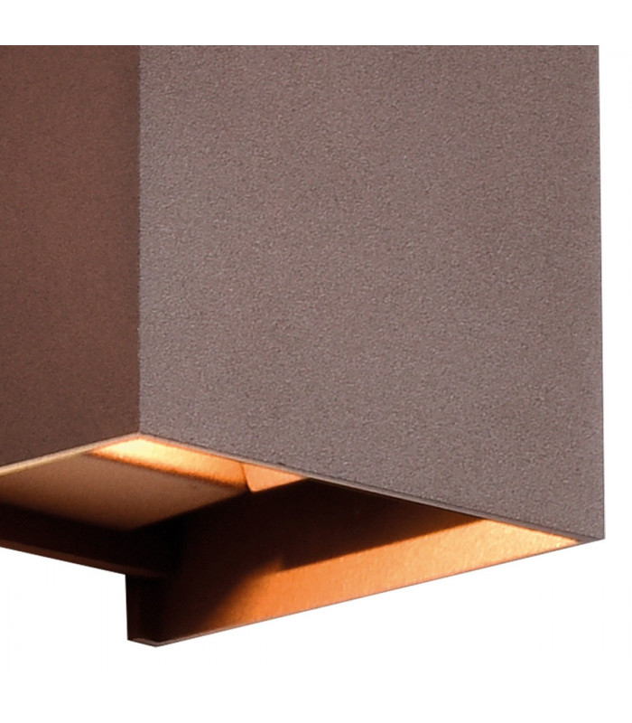 Davos Square Wall Lamp, 2 x 6W LED, 4000K, 1100lm, IP54, Rust Brown, 3yrs Warranty
