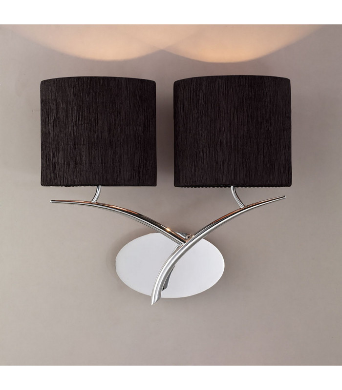 Eve Wall Lamp 2 Light E27 Polished Chrome With Black Oval Shades-2