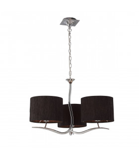 Eve Pendant 3 Light E27 Polished Chrome With Black Round Shades-1