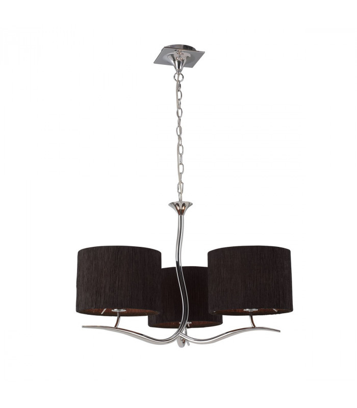 Eve Pendant 3 Light E27 Polished Chrome With Black Round Shades-1