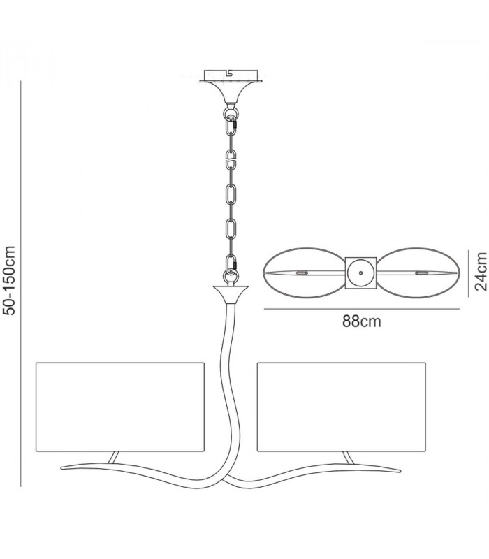 Eve Linear Pendant 2 Arm 4 Light E27 Anthracite With Black Oval Shades-9