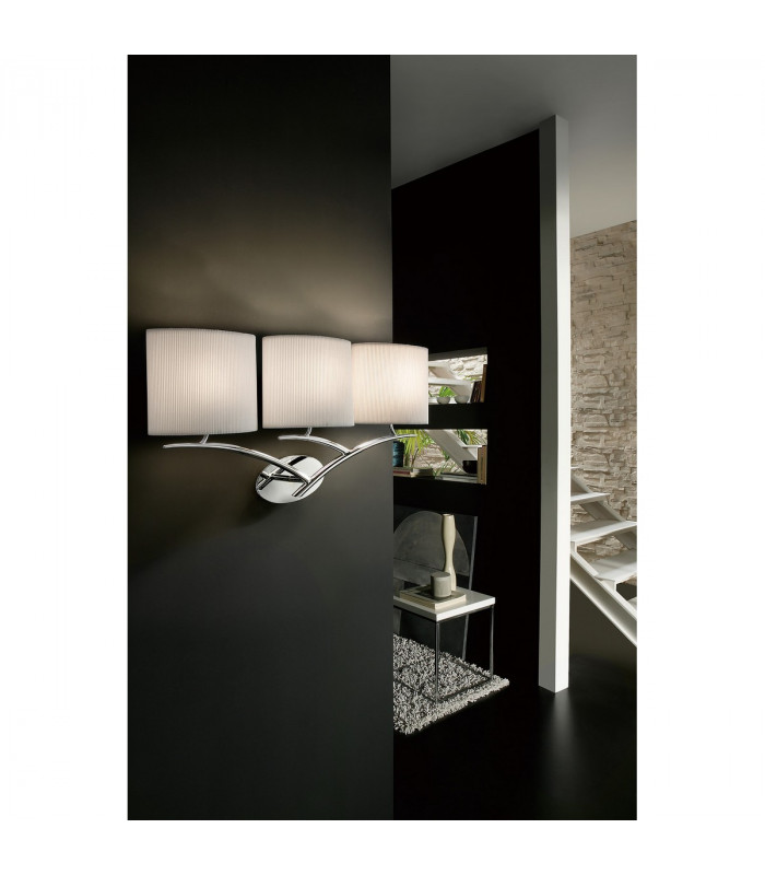 Eve Wall Lamp 3 Light E27 Polished Chrome With White Oval Shades-3