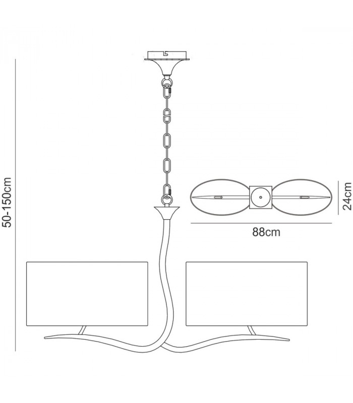 Eve Linear Pendant 2 Arm 4 Light E27 Polished Chrome With Black Oval Shades-5