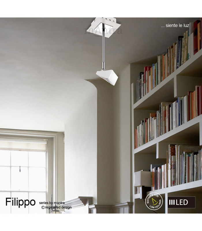 Filippo Spot Light 4 Light LED Square 20W 3000K, 1750lm, Matt White/Polished Chrome, 3yrs Warranty