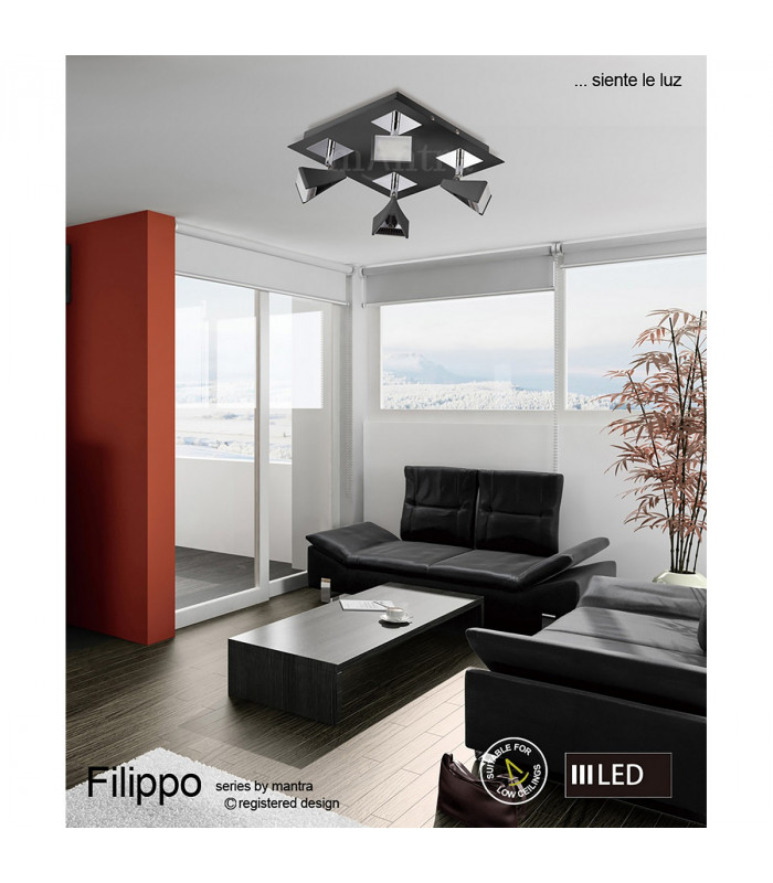 Filippo Spot Light 4 Light LED Square 20W 3000K, 1750lm, Matt White/Polished Chrome, 3yrs Warranty