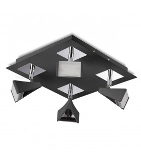 Filippo Spot Light 4 Light LED Square 20W 3000K, 1750lm, Matt Black/Polished Chrome, 3yrs Warranty