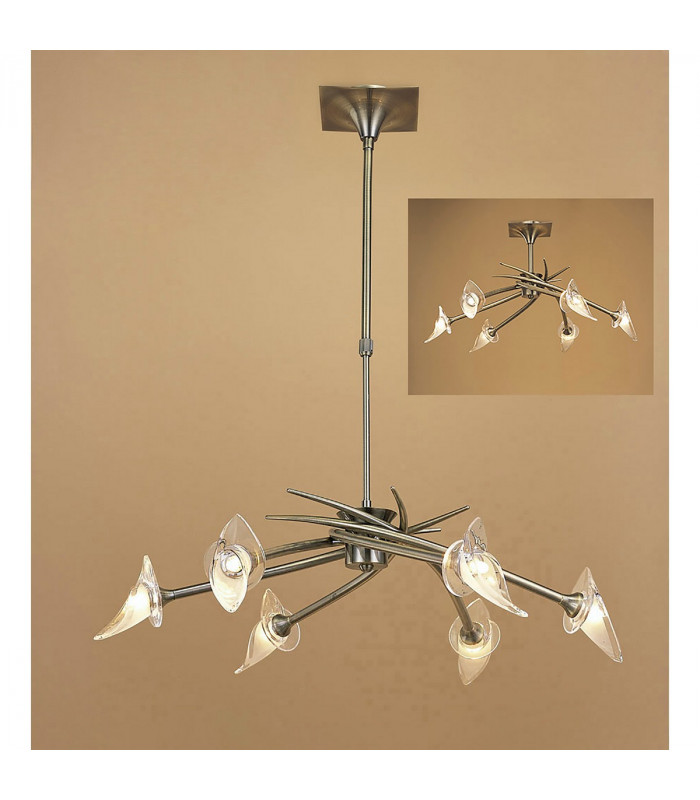 Flavia Telescopic Pendant Convertible To Semi Flush Round 6 Light G9 Antique Brass-2