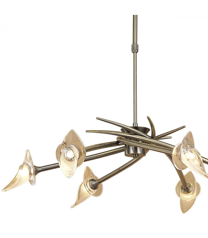 Flavia Telescopic Pendant Convertible To Semi Flush Round 6 Light G9 Antique Brass-5