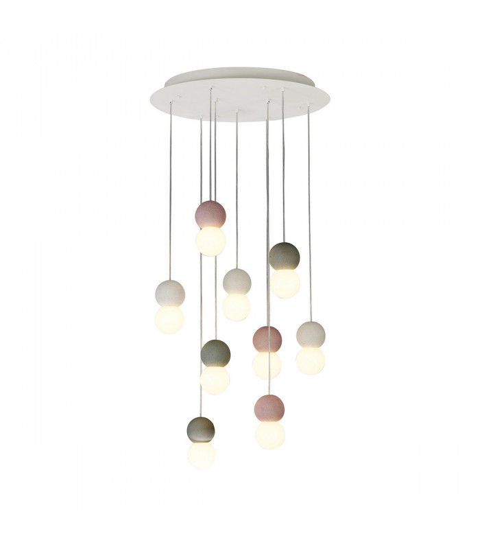 Galaxia Pendant Round 9 Light E27 White/Grey/Red Cement White Base & Cable-1