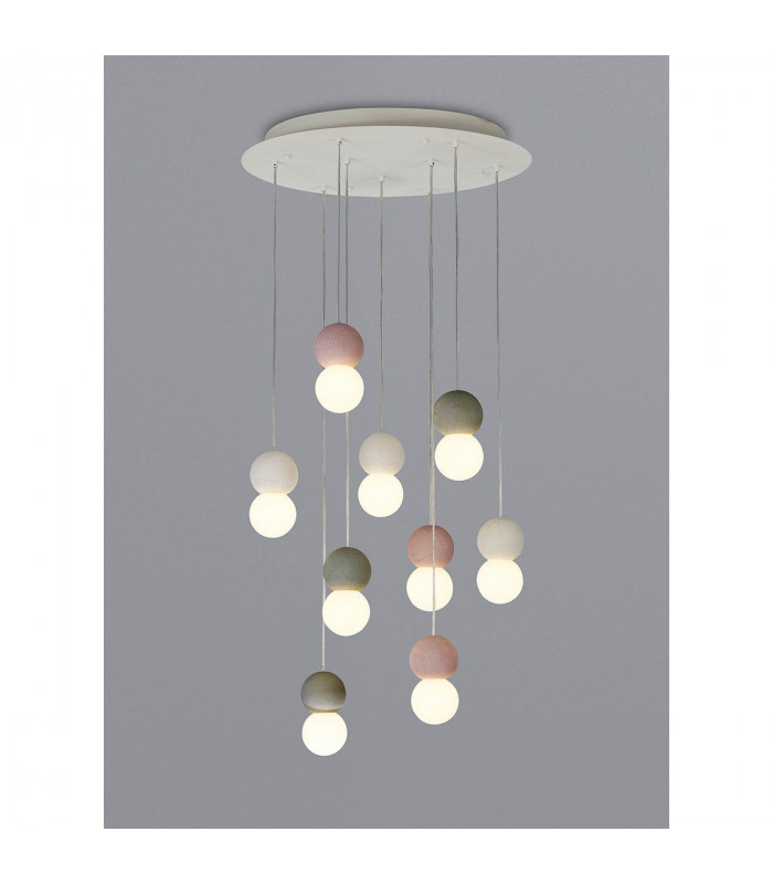 Galaxia Pendant Round 9 Light E27 White/Grey/Red Cement White Base & Cable-2