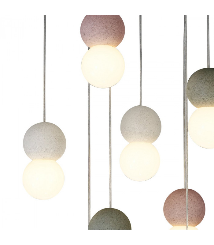 Galaxia Pendant Round 9 Light E27 White/Grey/Red Cement White Base & Cable-4