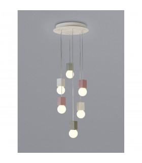 Galaxia Pendant Square 6 Light E27 White / Grey / Red Cement White Base & Cable-2