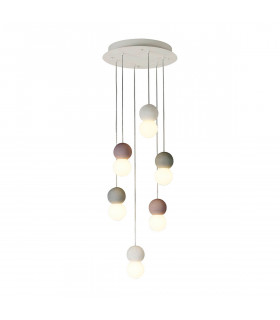 Galaxia Pendant Round 6 Light E27 White/Grey/Red Cement White Base & Cable-1