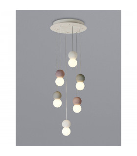 Galaxia Pendant Round 6 Light E27 White/Grey/Red Cement White Base & Cable-2