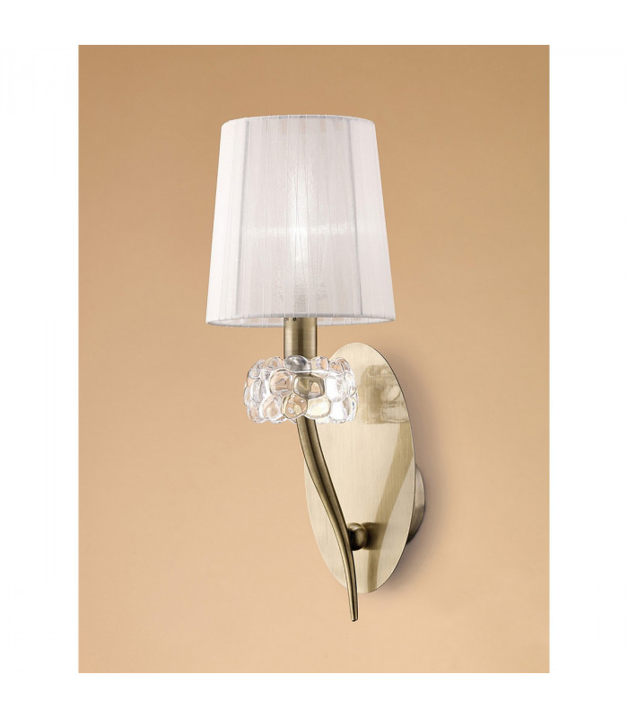 Loewe Wall Lamp Switched 1 Light E14 Antique Brass With White Shade-2