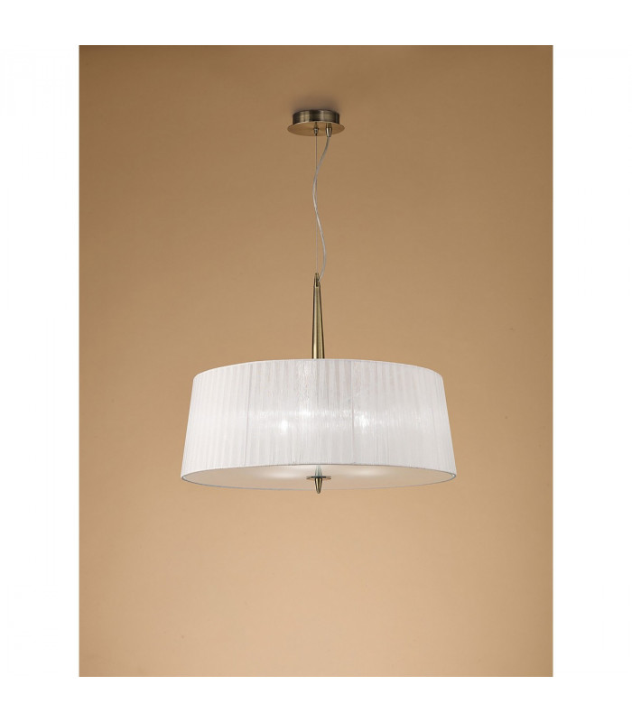 Loewe Single Pendant 3 Light E27 Antique Brass With White Shade-2