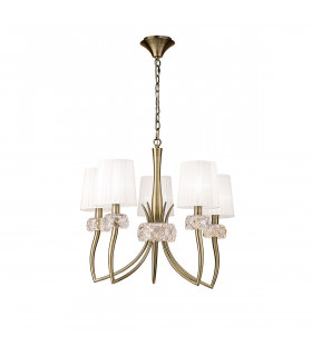 Loewe Pendant 5 Light E14 Antique Brass With White Shades-1