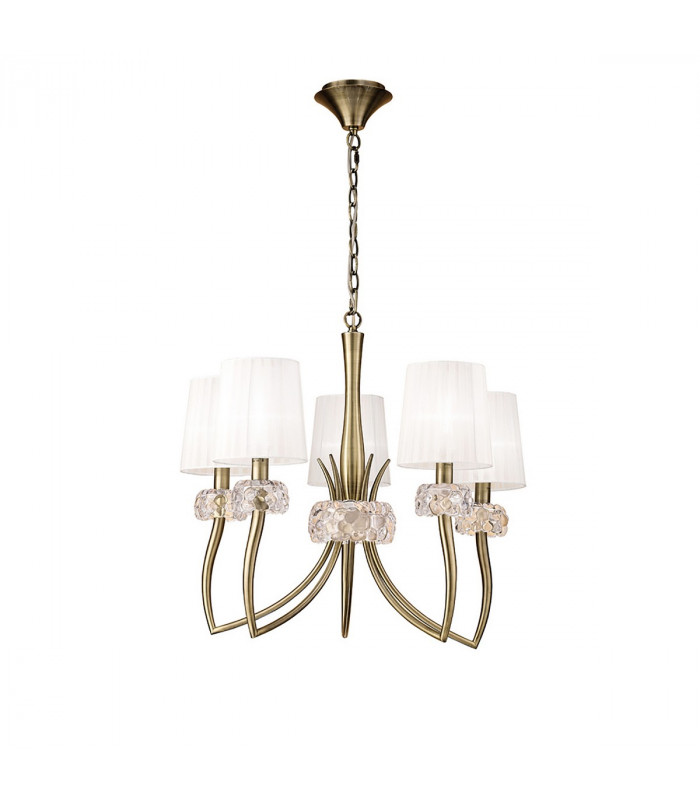 Loewe Pendant 5 Light E14 Antique Brass With White Shades-1