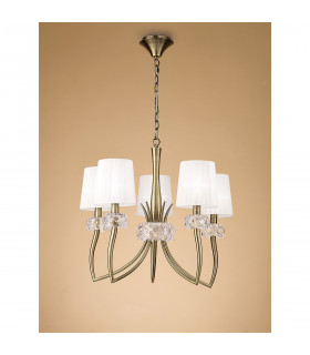 Loewe Pendant 5 Light E14 Antique Brass With White Shades-2