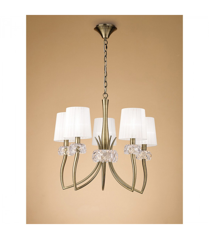 Loewe Pendant 5 Light E14 Antique Brass With White Shades-2