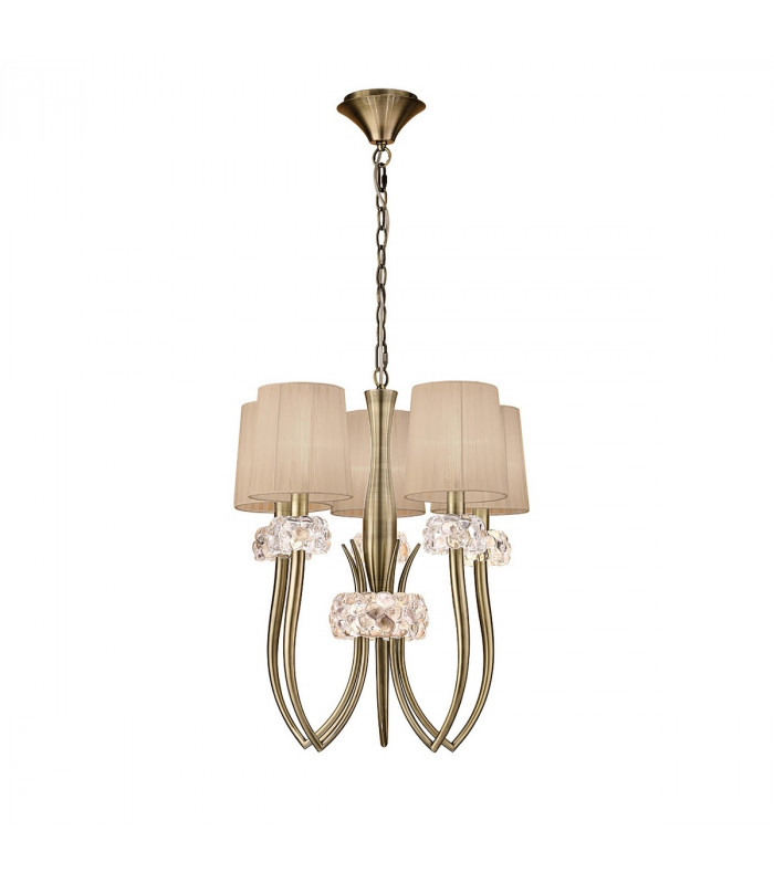 Loewe Slim Pendant 5 Light E14 Antique Brass With Soft Bronze Shades-1