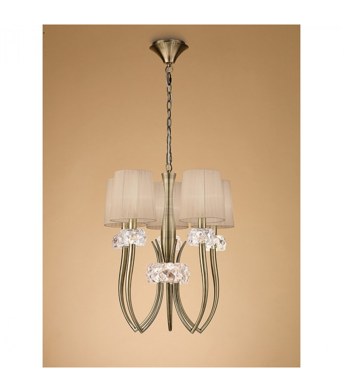 Loewe Slim Pendant 5 Light E14 Antique Brass With Soft Bronze Shades-2
