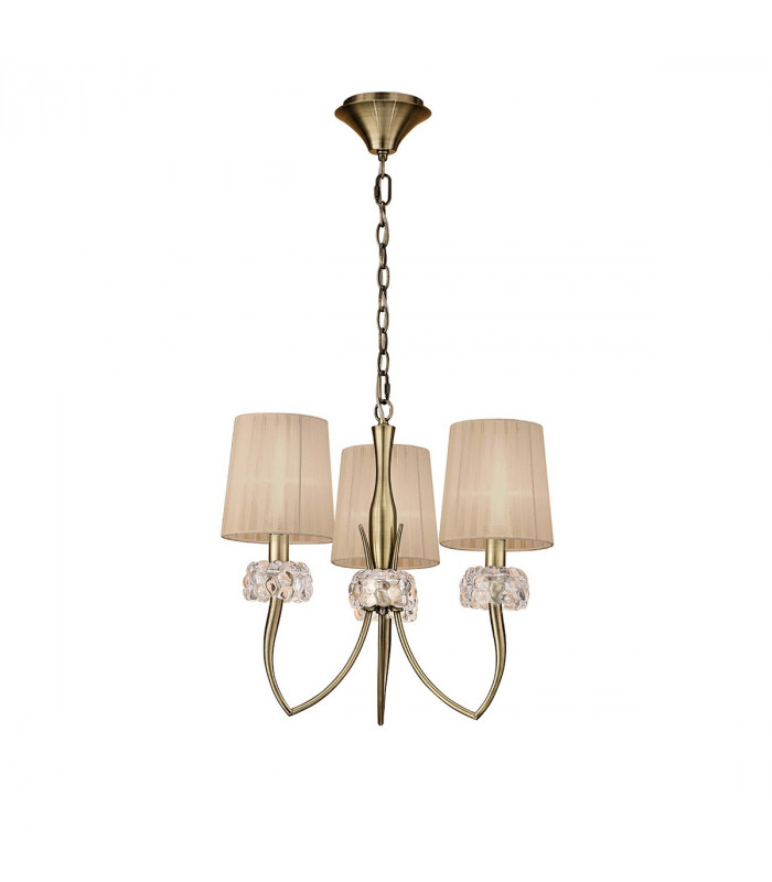 Loewe Pendant 3 Light E14 Antique Brass With Soft Bronze Shades-1