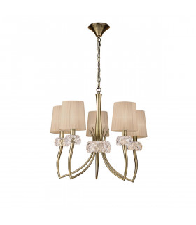 Loewe Pendant 5 Light E14 Antique Brass With Soft Bronze Shades-1