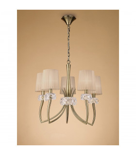 Loewe Pendant 5 Light E14 Antique Brass With Soft Bronze Shades-2