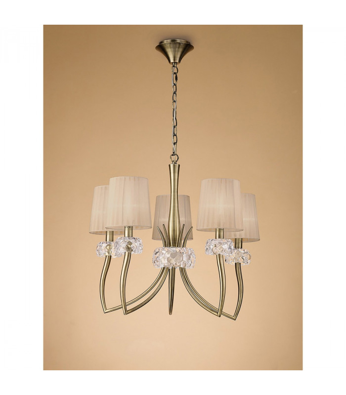 Loewe Pendant 5 Light E14 Antique Brass With Soft Bronze Shades-2