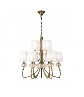 Loewe 2 Tier Pendant 6+3 Light E14 Antique Brass With White Shades-1