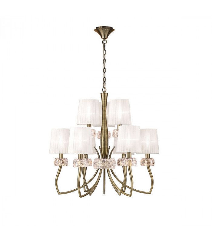 Loewe 2 Tier Pendant 6+3 Light E14 Antique Brass With White Shades-1