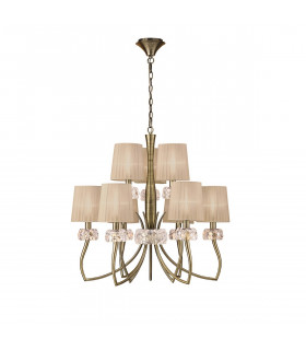 Loewe 2 Tier Pendant 6+3 Light E14 Antique Brass With Soft Bronze Shades-1