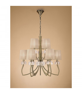 Loewe 2 Tier Pendant 6+3 Light E14 Antique Brass With Soft Bronze Shades-2