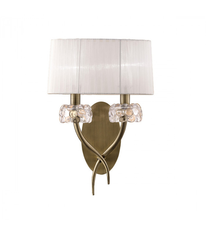 Loewe Wall Lamp Switched 2 Light E14 Antique Brass With White Shade-1