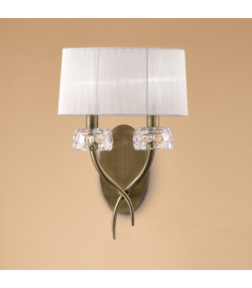 Loewe Wall Lamp Switched 2 Light E14 Antique Brass With White Shade-2