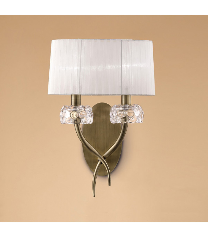 Loewe Wall Lamp Switched 2 Light E14 Antique Brass With White Shade-2