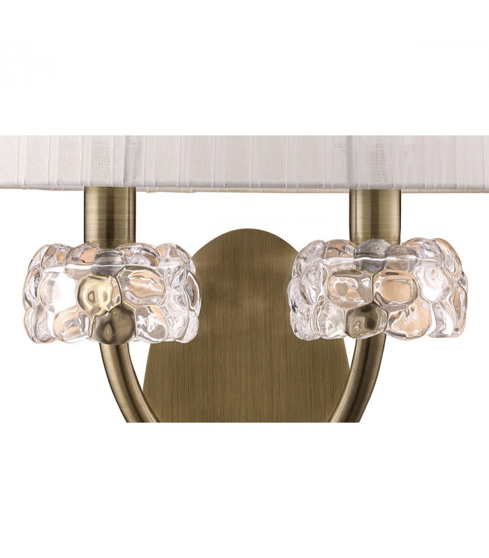Loewe Wall Lamp Switched 2 Light E14 Antique Brass With White Shade-5
