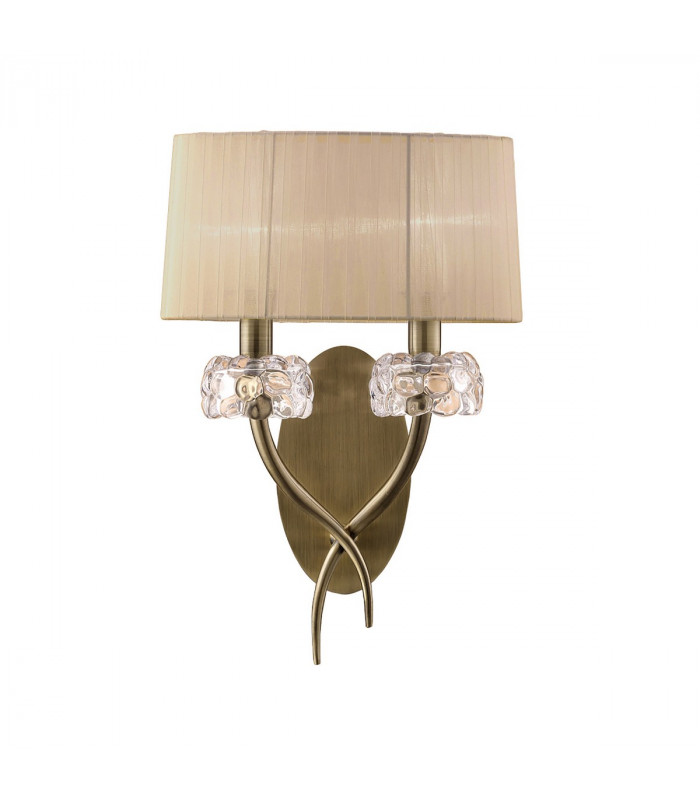 Loewe Wall Lamp Switched 2 Light E14 Antique Brass With Soft Bronze Shade-1