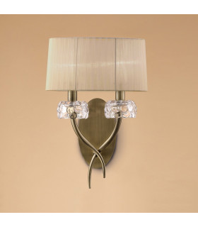 Loewe Wall Lamp Switched 2 Light E14 Antique Brass With Soft Bronze Shade-2